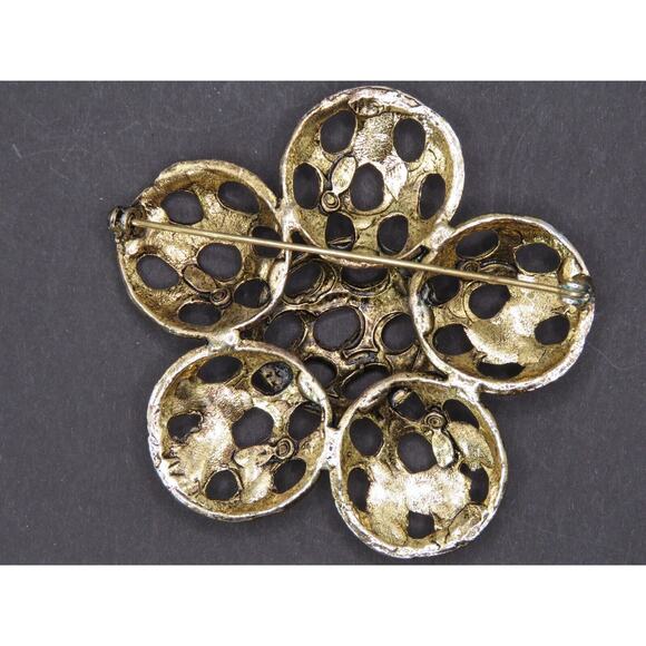 Vintage Brooch Pin Large Flower Brass Metal with Holes Hand Crafted, Brand Joy - Picture 3 of 4